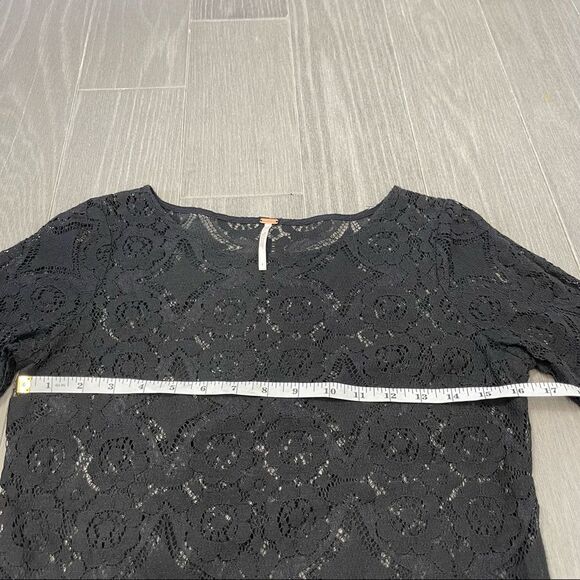 Free People Walking to the Sun Black Lace Mini Dress 0 Ruffle Sheer Tunic Top - Picture 15 of 16
